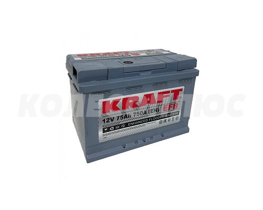 Аккумулятор KRAFT R (Гибридная, 75 A/h, 750 A, 278x175x190) 0